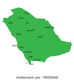Map of Saudi Arabia highlighting Makkah, Medina, Jeddah, and Riyadh